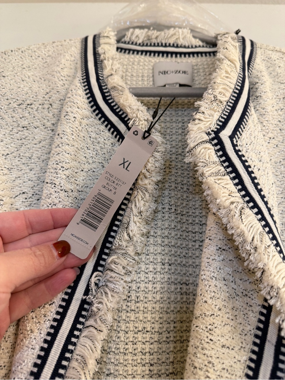 NIC+ZOE Cream Tweed Jacket with Navy Trim